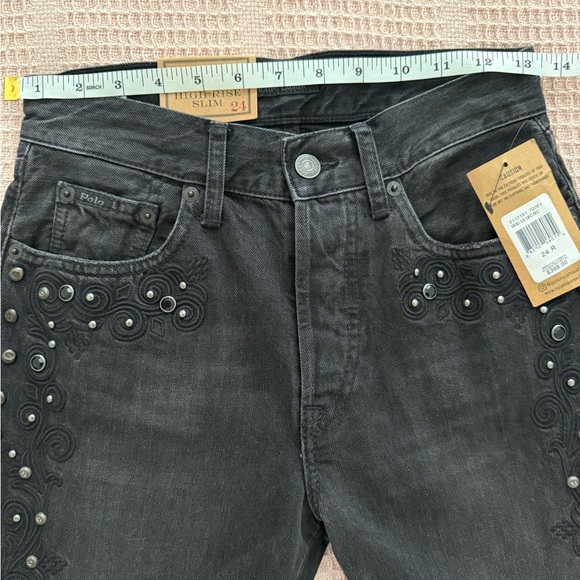 Polo Ralph Lauren Callen Studded High Rise Slim Jeans Black Sz 24 - Picture 11 of 13